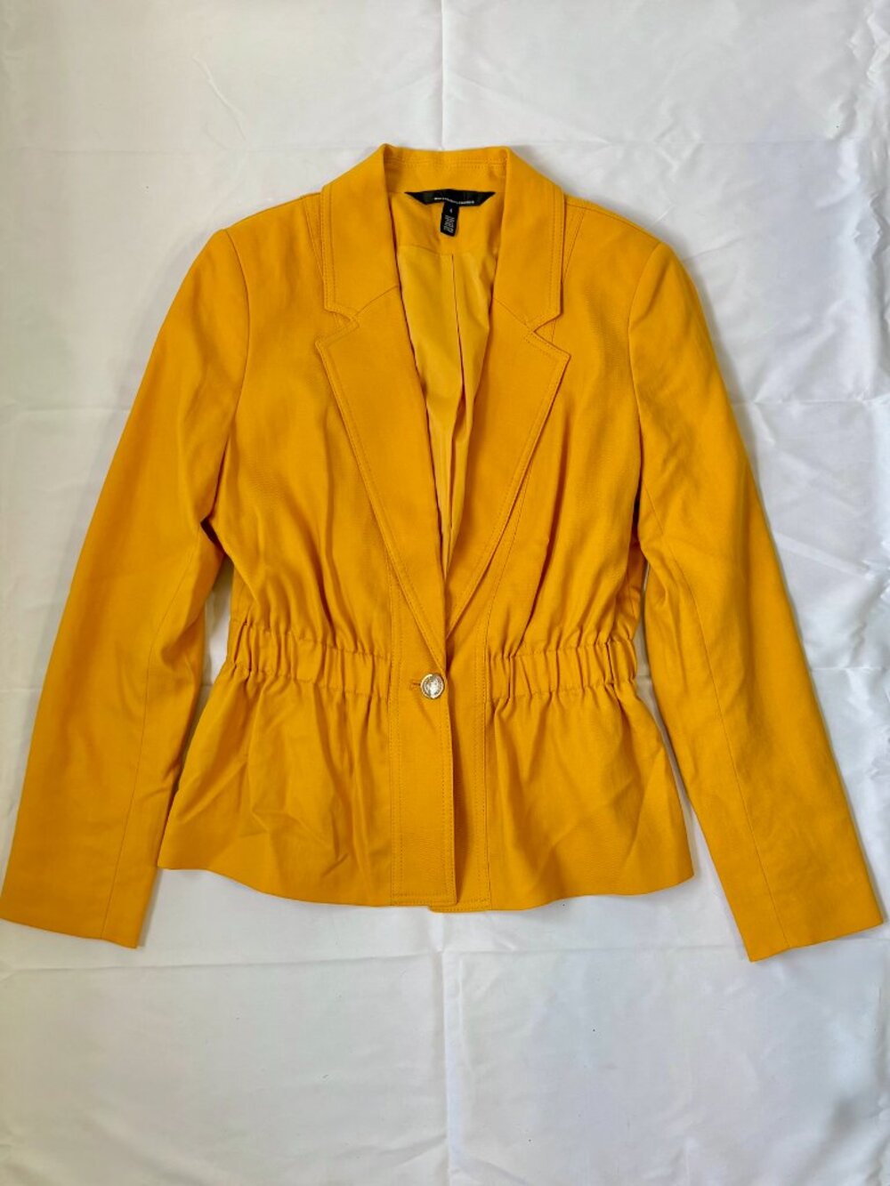 White House Black Market Cinched Waist Ruched Twill Mustard Jacket | Size 4